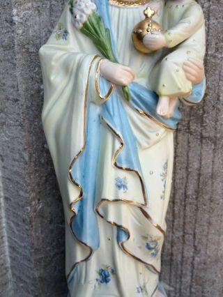 Vintage Porcelain Bisque St Joseph Child Jesus Altar Standing Figurine Statue 4