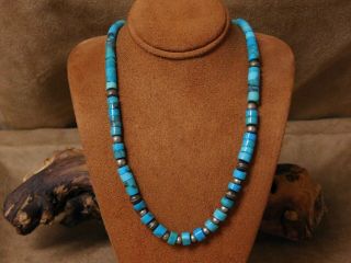 Vintage Sterling Silver,  Turquoise,  And Heishi Beaded Necklace