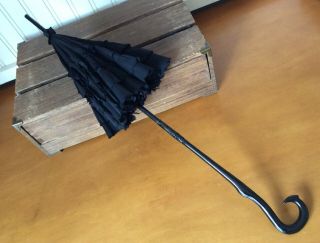 Antique Civil War Era Black Silk Folding Tilt - Top Lady’s Victorian Parasol