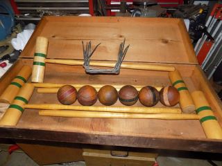 Vintage 1930,  S Antique Wood Croquet Set In Wood Case Box