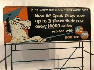 Vintage AC Spark Plug Metal Display Rack Sign Oil Gasoline Service Station 20x14 5