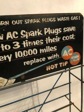 Vintage AC Spark Plug Metal Display Rack Sign Oil Gasoline Service Station 20x14 7