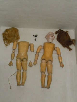 Antique Vintage Composition & Wood Bisque Head Doll Body (2) Wigs Eyes Germany