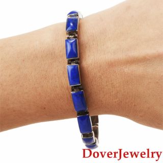 Estate Lapis Lazuli Sterling Silver Link Bracelet 21.  5 Grams Nr