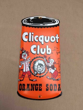 Vintage Clicquot Club Orange Soda Die Cut Tin Advertising Sign Door Push Plate