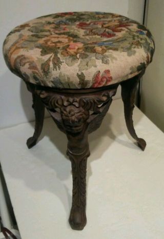 Vintage Cast Iron/upholstered Footstool Cherubs Floral Victorian