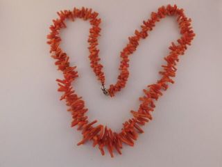 Orange Red Natural Branch Coral Necklace 24 " Long