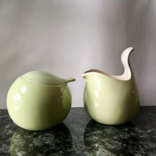Vintage Eva Zeisel Town & Country Creamer and Sugar Red Wing Chartreuse 2