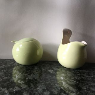 Vintage Eva Zeisel Town & Country Creamer and Sugar Red Wing Chartreuse 3