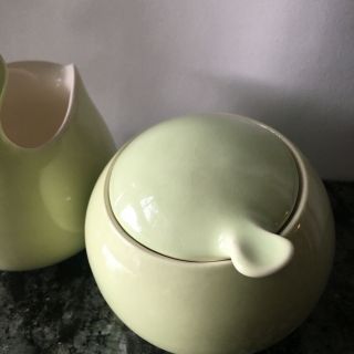 Vintage Eva Zeisel Town & Country Creamer and Sugar Red Wing Chartreuse 5