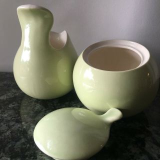 Vintage Eva Zeisel Town & Country Creamer and Sugar Red Wing Chartreuse 6