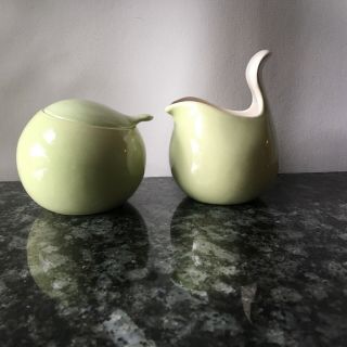 Vintage Eva Zeisel Town & Country Creamer and Sugar Red Wing Chartreuse 7