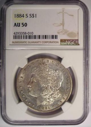 1884 - S Morgan Silver Dollar $1 - NGC AU50 - Rare in AU50 - Scarce Date 2
