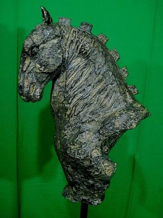 Vintage Metal Trojan Horse Bust Statue Sculpture Art 27 1/2 " Tall