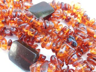 Natural Baltic Cognac Amber Nugget Bead Necklace 2 Strand 34 " Long 79g