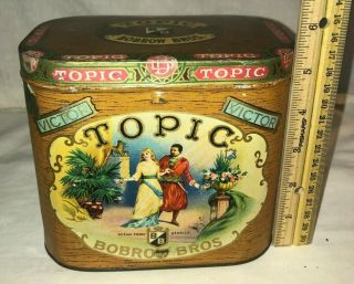 Antique Topic Tin Litho Cigar Tobacco Can Vintage Othello Play Country Store Old