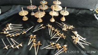 7 Vintage Toledo Brass / Metal Appetizer Set Of Swords Cocktail Picks On Stand