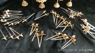 7 Vintage Toledo Brass / Metal Appetizer Set Of Swords Cocktail Picks On Stand 5