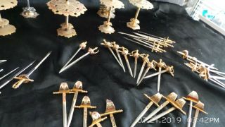 7 Vintage Toledo Brass / Metal Appetizer Set Of Swords Cocktail Picks On Stand 6