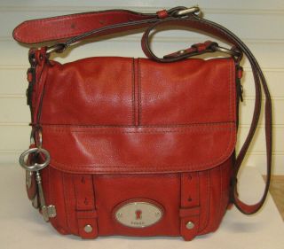 Fossil Long Live Vintage Large Red Leather Crossbody Bag