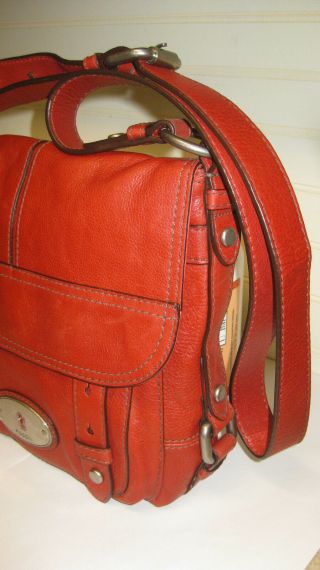 Fossil Long Live Vintage Large Red Leather Crossbody Bag 6