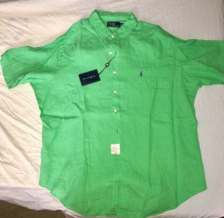 Vintage Polo Ralph Lauren Button Up Shirt Short Sleeve Irish Linen 2xl Xxl