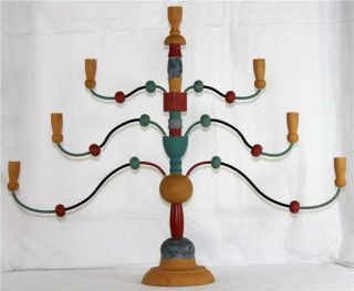 Vintage Swedish Scandinavian Hand Painted Folk Art Wood Candelabra Candle Holder