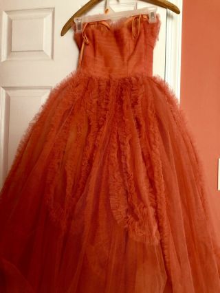 Vtg 50s Pin Up Lace Tulle Prom Party Dress Full Sweep Xs 28 A B Cup Debutante