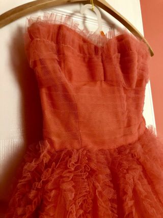 Vtg 50s Pin Up Lace Tulle Prom Party Dress Full Sweep XS 28 A B Cup Debutante 3