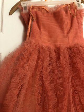 Vtg 50s Pin Up Lace Tulle Prom Party Dress Full Sweep XS 28 A B Cup Debutante 7