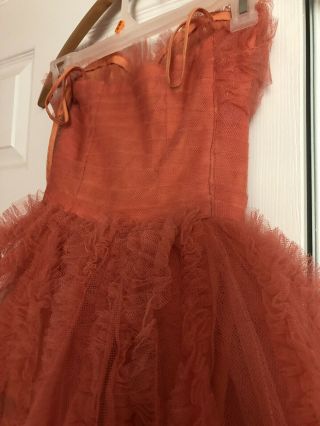 Vtg 50s Pin Up Lace Tulle Prom Party Dress Full Sweep XS 28 A B Cup Debutante 8