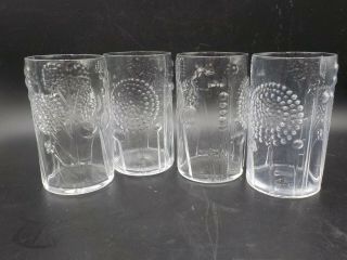 4 Vtg Iittala Mid Century Modern Oiva Toikka Flora Clear 10 Oz Drink Glass Set