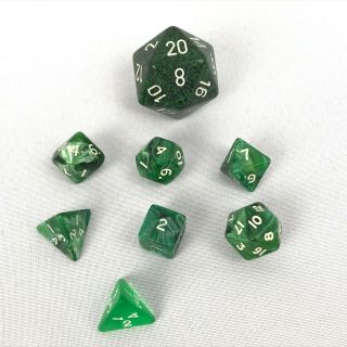 Vintage Set Of 8 Dungeon & Dragons Dice Dnd Green Chessex Marbelized D20 D6