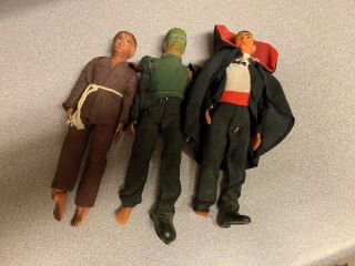 Vintage 1970’s Dracula,  Frankenstein,  & Werewolf Action Figures Attic Find