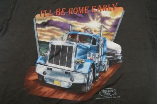 Rare Vintage 3D EMBLEM I’ll Be Home Early Truckers Only 1992 Thin T Shirt 90s L 2