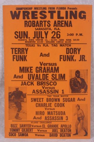 Vintag Nwa Florida Championship Wrestling Poster 1981 Sarasota Texas Vs Fl Match