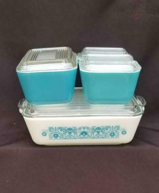 Pyrex Horizon Blue Refrigerator Dishes 501 502 503 Vintage Ovenware Glass