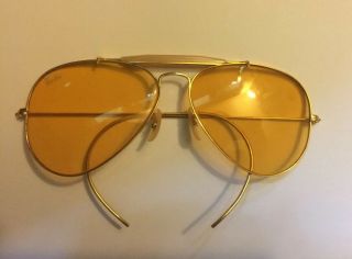 Vintage B&l Bausch And Lomb Ray Ban Aviator Gold Amber Lenses 1960 - 1970