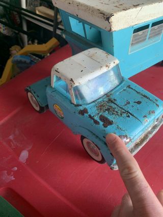 RARE VINTAGE 1965 NYLINT FORD Pressed Steel Truck 6600 MOBILE HOME TRAILER TOY 3