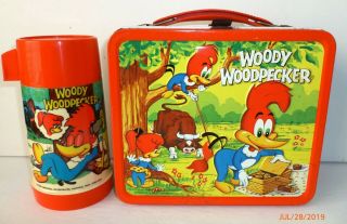 1972 Vintage Woody Woodpecker Metal Lunch Box And Thermos