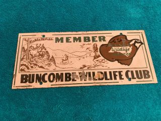 Vintage Rare Buncombe County North Carolina License Plate Tag Nc Wildlife Member