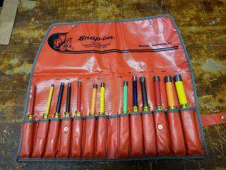 Vintage Snap On 13 Piece Sae Nut Driver Set With Yellow Hard Handles Nd1300k