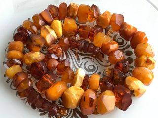 Rare Natural Antique Baltic Vintage Amber Old Butterscotch Beads Necklace 88 Gr