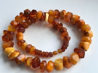 RARE Natural Antique Baltic Vintage Amber OLD BUTTERSCOTCH BEADS Necklace 88 gr 2