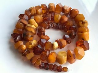 RARE Natural Antique Baltic Vintage Amber OLD BUTTERSCOTCH BEADS Necklace 88 gr 4