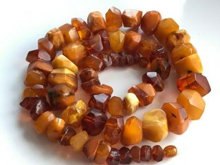 RARE Natural Antique Baltic Vintage Amber OLD BUTTERSCOTCH BEADS Necklace 88 gr 5