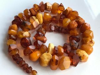 RARE Natural Antique Baltic Vintage Amber OLD BUTTERSCOTCH BEADS Necklace 88 gr 7