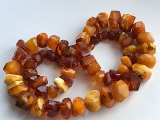 RARE Natural Antique Baltic Vintage Amber OLD BUTTERSCOTCH BEADS Necklace 88 gr 8
