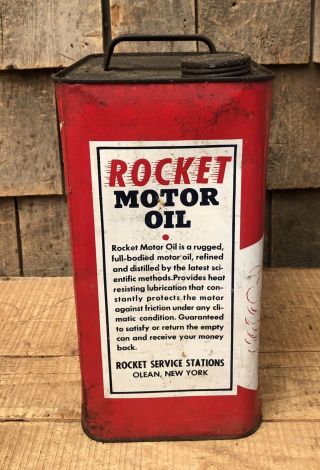 Vintage 2 Gallon ROCKET Motor Oil Gas Service Station Tin Can Sign 5