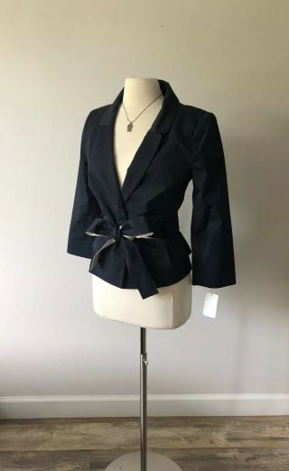 Doncaster - Women’s Vintage Navy White Short Trench Jacket Coat - 8
